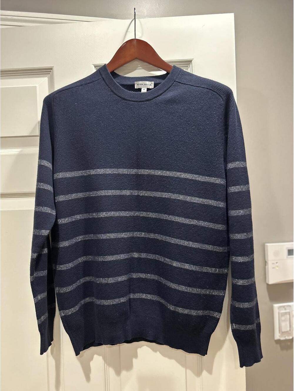Peter Millar Men's CottonWool Sweater - Size M - Navy Stripe